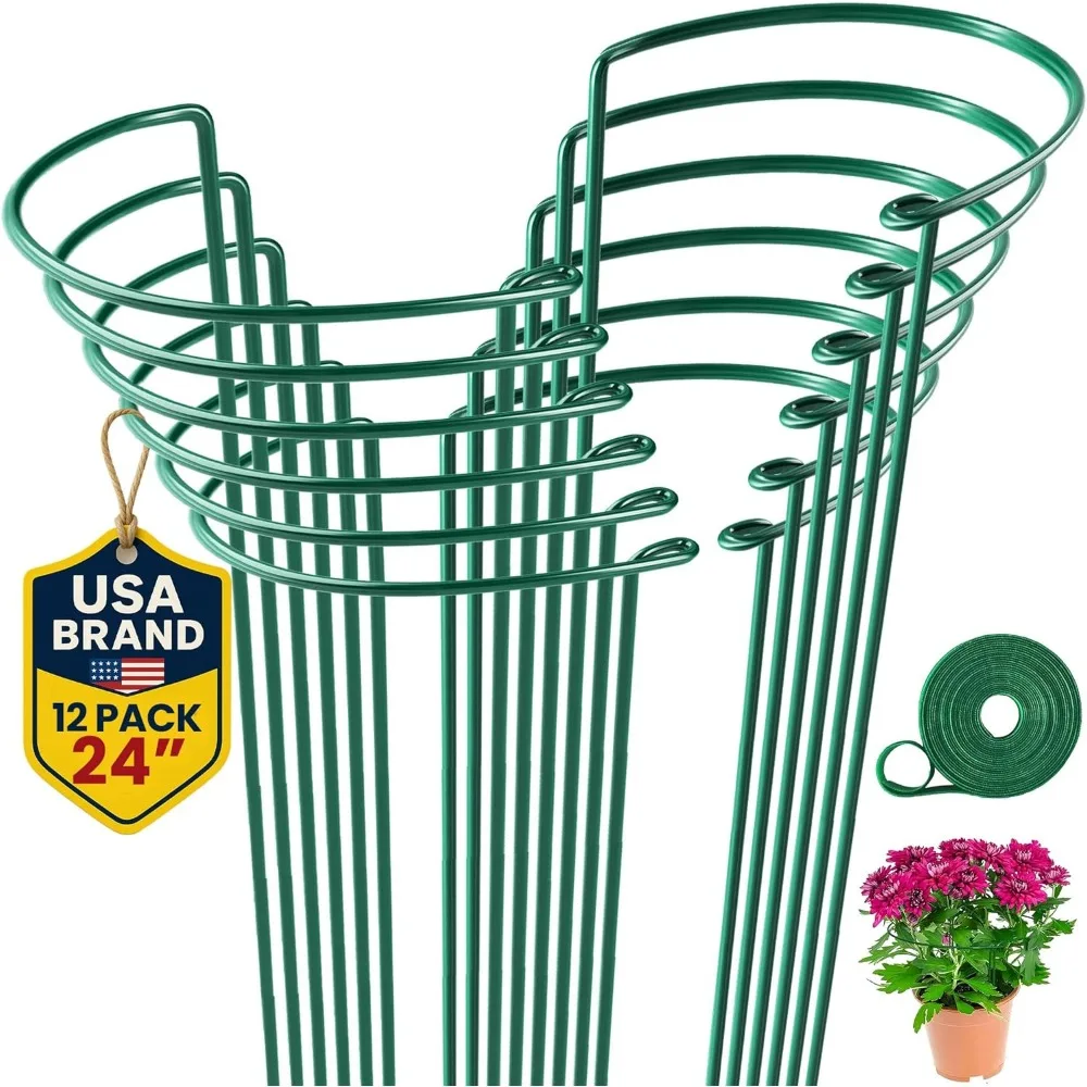 

12 Pack Tall Plant Support Stakes, 10" W x 24" H Half Round Cages for Indoor and Outdoor Plants