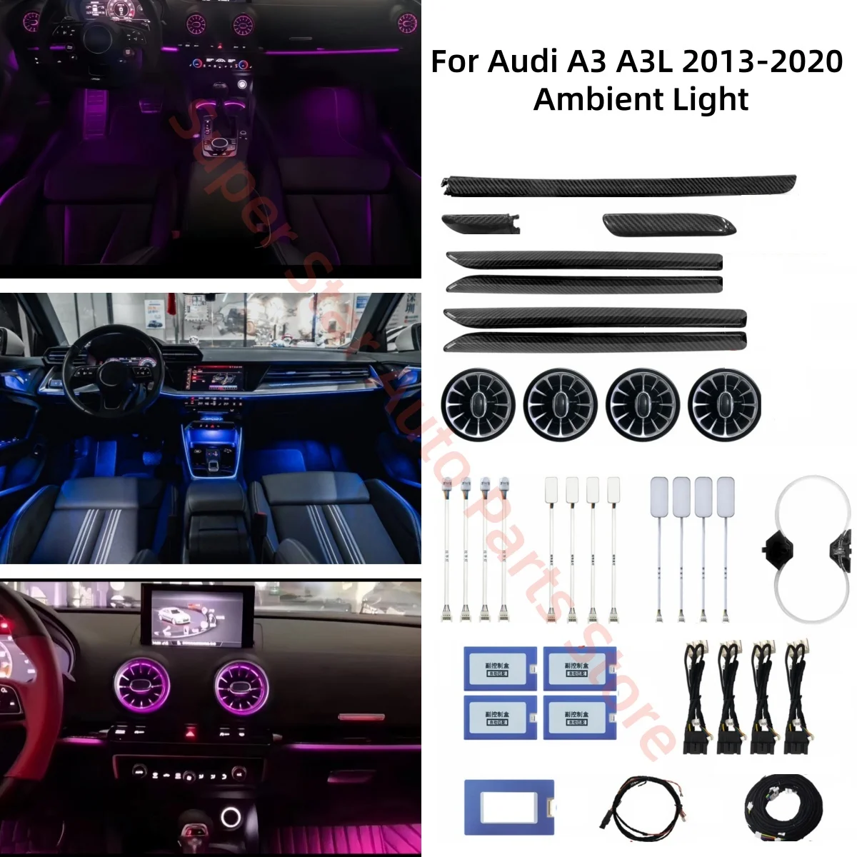 

Оновленная атмосферная лампа для внутреннего освещения автомобиля для Audi A3 A3L 2013-2020, светодиодная лампа окружающего освещения, автомобильные аксессуары, экран и управление через приложение