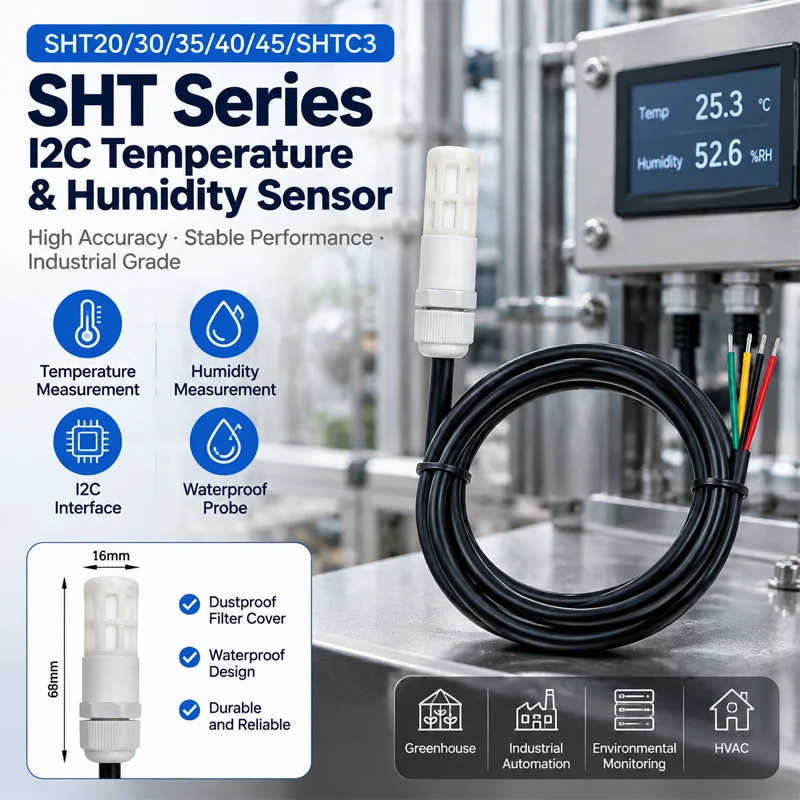 1-5PCS SHT Series I2C Environmental Sensor Probe SHT20 SHT30 SHT35 SHT40 SHT45 SHTC3 Dual Sealed Plastic Housing