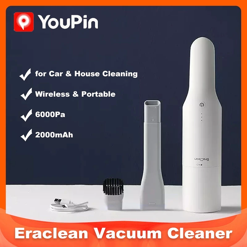 Youpin EraClean Portable Vacuum Cleaner Smart Wireless Car Cleaner Handheld Cleaning Tools Machine 6000Pa Household Appliance