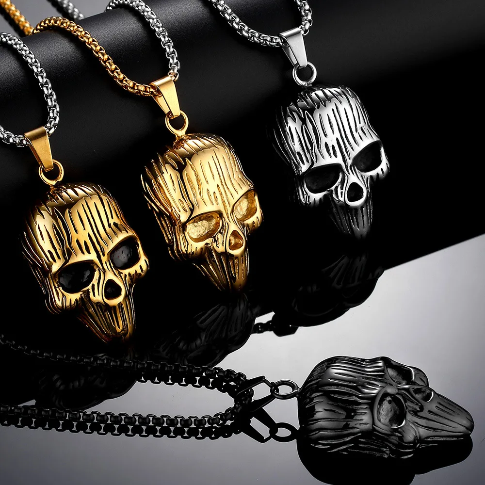 

Megin D Stainless Steel Titanium Skull Punk Vintage Pendant Collar Chains Necklace for Men Women Couple Gift Fashion Jewelry