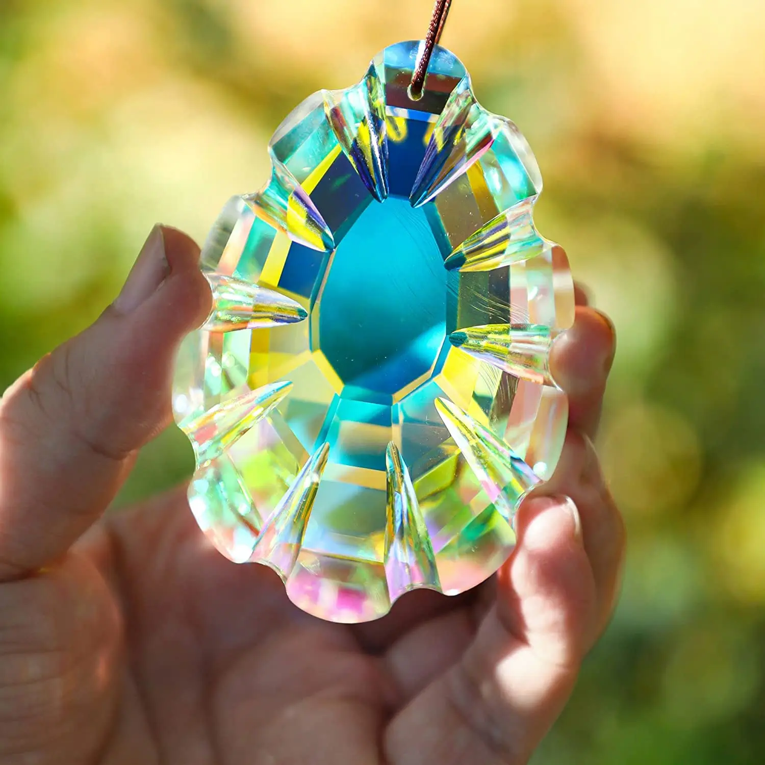 H&D 3.5in Pine Cones Crystal Prism Suncatcher AB Color Crystal Faceted Prism Window Hanging Sun Catchers Rainbow Maker Pendant