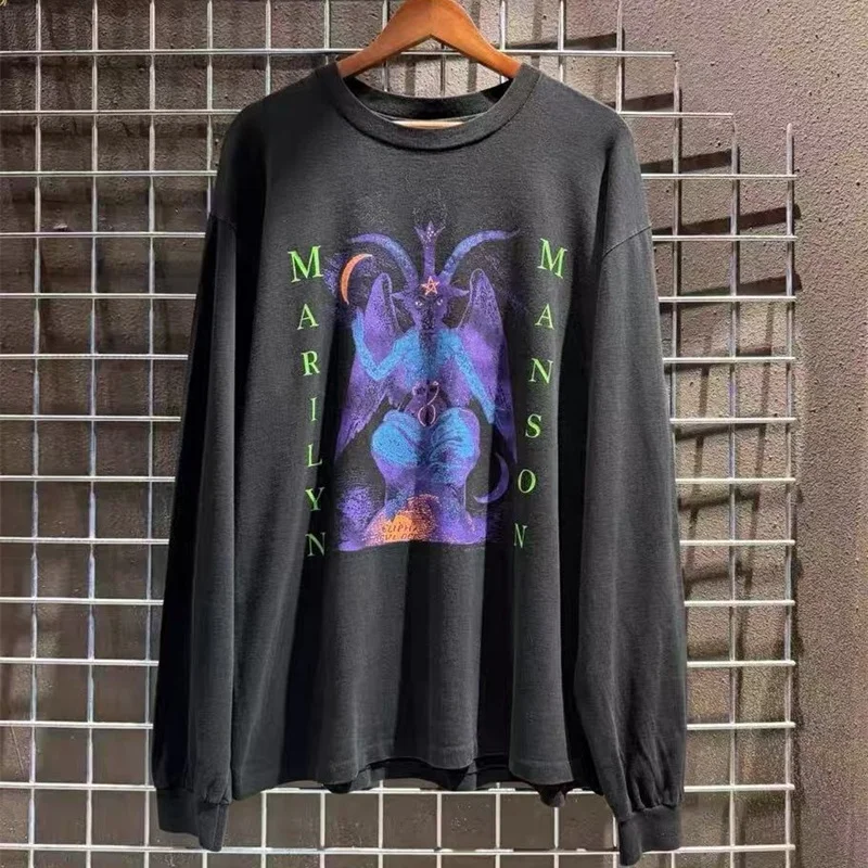 

Черная мужская и женская футболка большого размера с длинными рукавами в стиле ретро, уличная футболка из 100% хлопка с рисунком, футболка премиум-качества