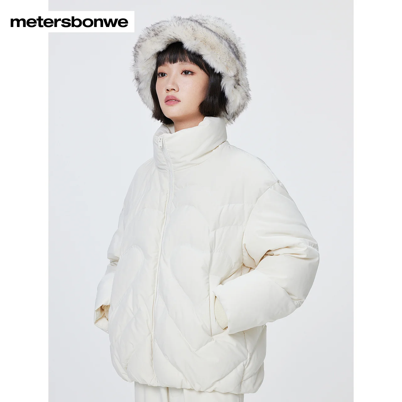 Metersbonwe-Jaqueta fofa feminina, 90 Duck Down Puffer, gola alta, solta, casual, engrossado, roupa quente, inverno