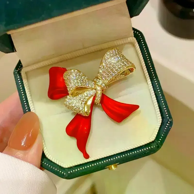 أزياء حجر الراين الأحمر القوس دبابيس للنساء الملابس معطف حزب مجوهرات اكسسوارات الهدايا #1