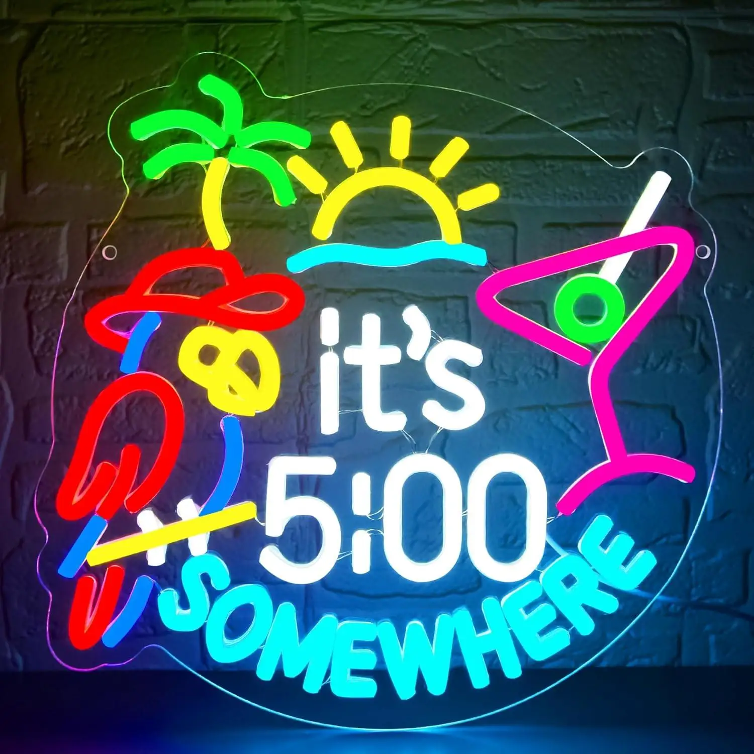 

Неоновая вывеска «5:00:00 где-то» с попугаем, светодиодные светильники для тики-бара, мужской комнаты, спальни, клуба, вечеринки, декора стен, подарки на день рождения