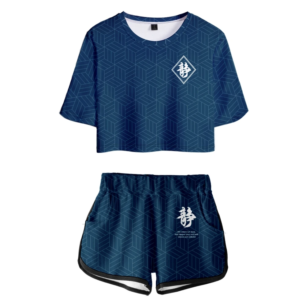 Silêncio! Conjunto de duas peças meninas 3d silêncio padrão colheita topo + shorts feminino agasalho 2 peças roupas de verão conjuntos femininos