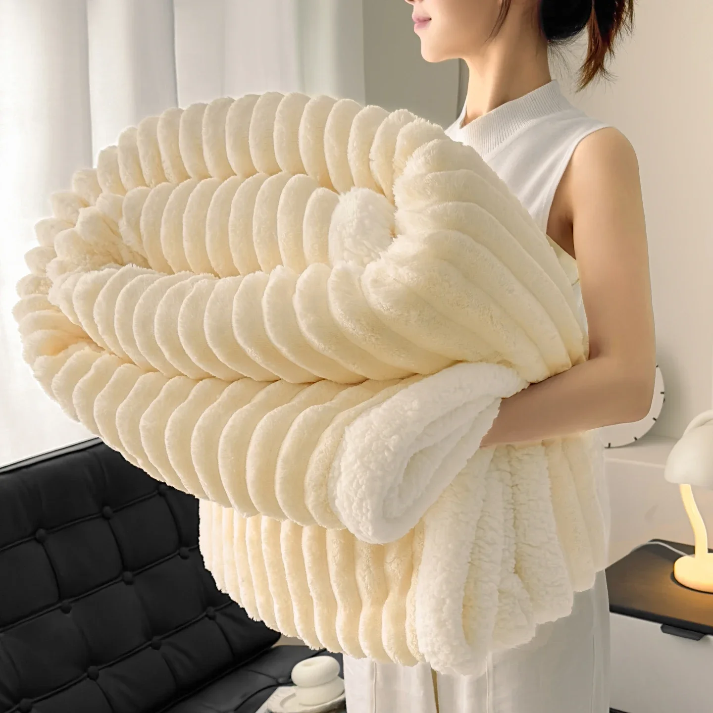 Gemütliche, flauschige Korallen-Fleece-Decke, dick, warm, gestreift, Winter-Bettdecken, weiche Plüsch-Sofa-Überwurfdecke, Queen-Schlafzimmer-Tagesdecke für Zuhause