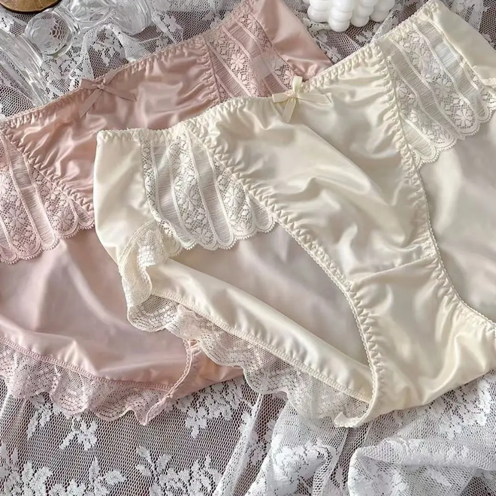 

Breathable Lightweight Ice Silk Underwear Soft Satin Lace Panties Smooth Embroidery Sexy Panties Ladies
