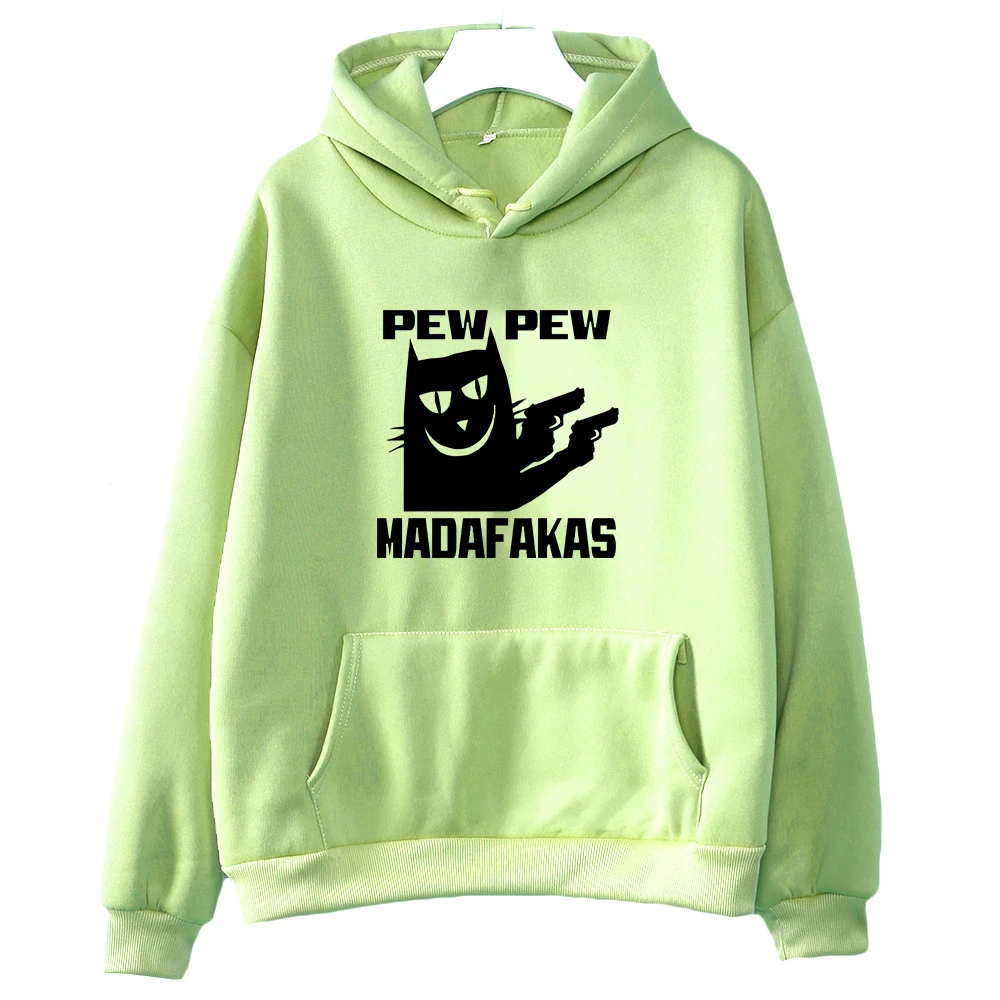 Pew Pew Madafakas Cat Black Print Hoodies Women Long Sleeve O Neck Sweatshirts Korean Fashion Girls Hoodie Tops Casual Hooded