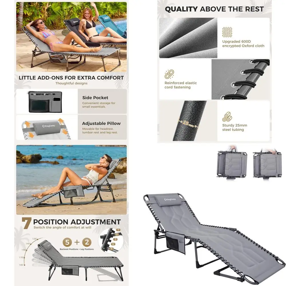 

Extra Wide Adjustable 5-Position Heavy Duty Tanning Lounge Chair for Outdoor, Beach, or Pool