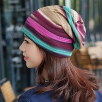 Winter Hats Woman Beanie Striped Casual Turban Hat Women Men Scarf Baggy Cap Keep Warm Thin Beanies Headwrap Balaclava