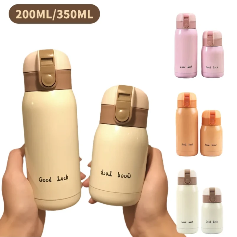 

200/350ml Cute Mini Thermos Cup Stainless Steel Thermal Coffee Mug Portable Vacuum Flask Insulated Water Bottle with Button Lid
