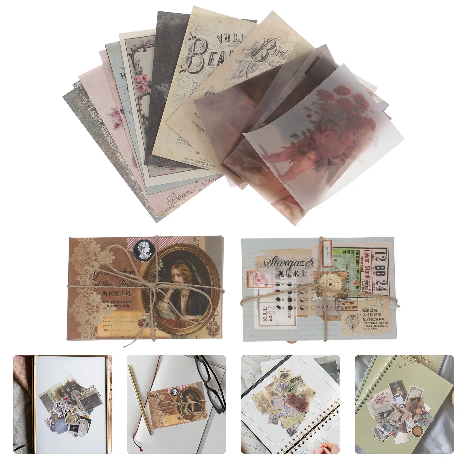 

3 Sets Retro Style Hand Account Scrapbook Paper Materials Diy Craft Background Kit Vintage Stickers For Journaling Album Planner