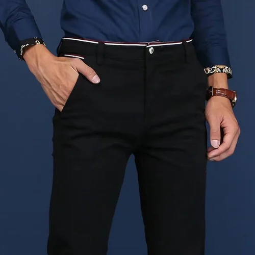 Imagen 2 del producto Pantalones informales ajustados a la moda para hombre, 6 colores, estilo coreano, pantalones de trabajo de negocios, pantalones informales rectos de cintura media que combinan con todo