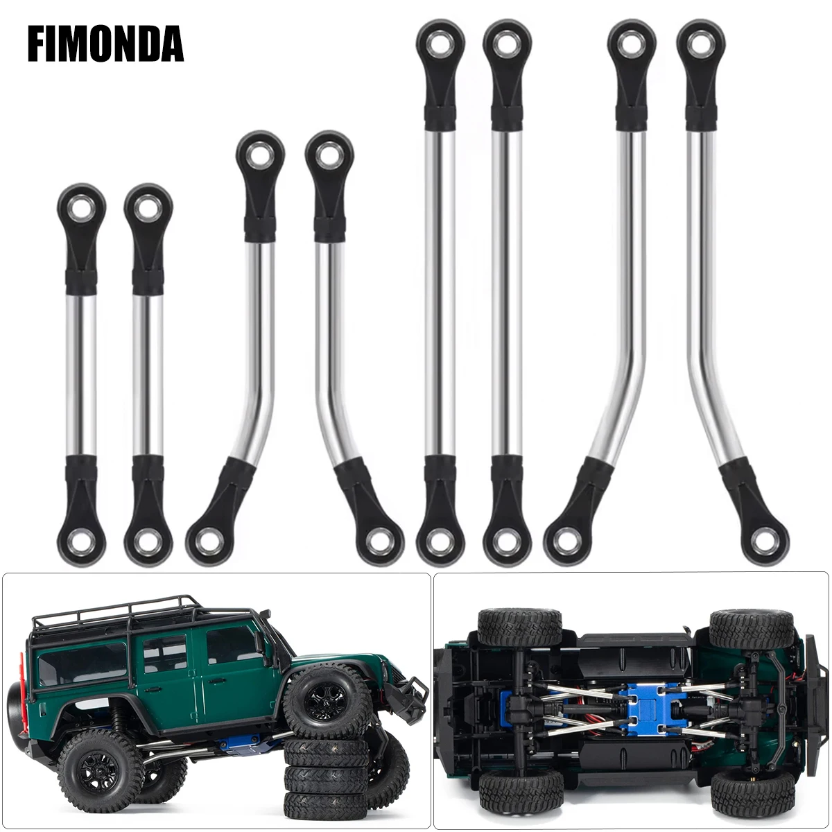 8PCS Stainless Steel Links Set for 1/18 RC Crawler TRX4M Chassis Suspension High Clearance Upgrade Parts
