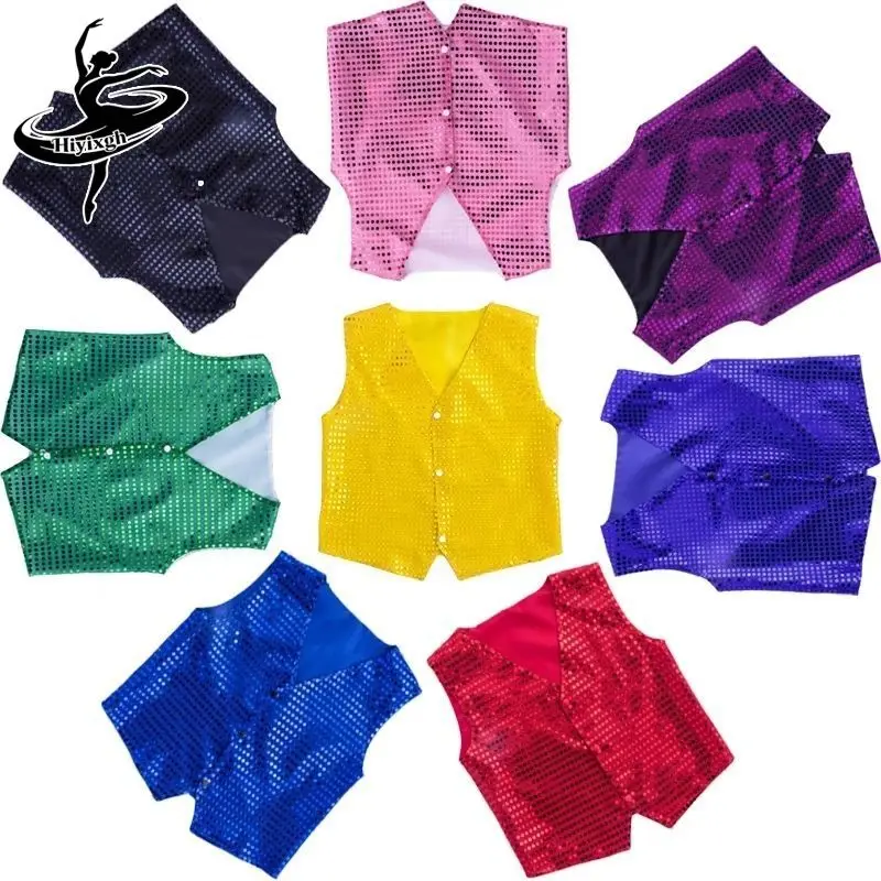 

Jazz Dance Costumes for Boys and Girls, Sequined Sleeveless Vests, Children's Dance Performance Vests, Modern Dance Costumes