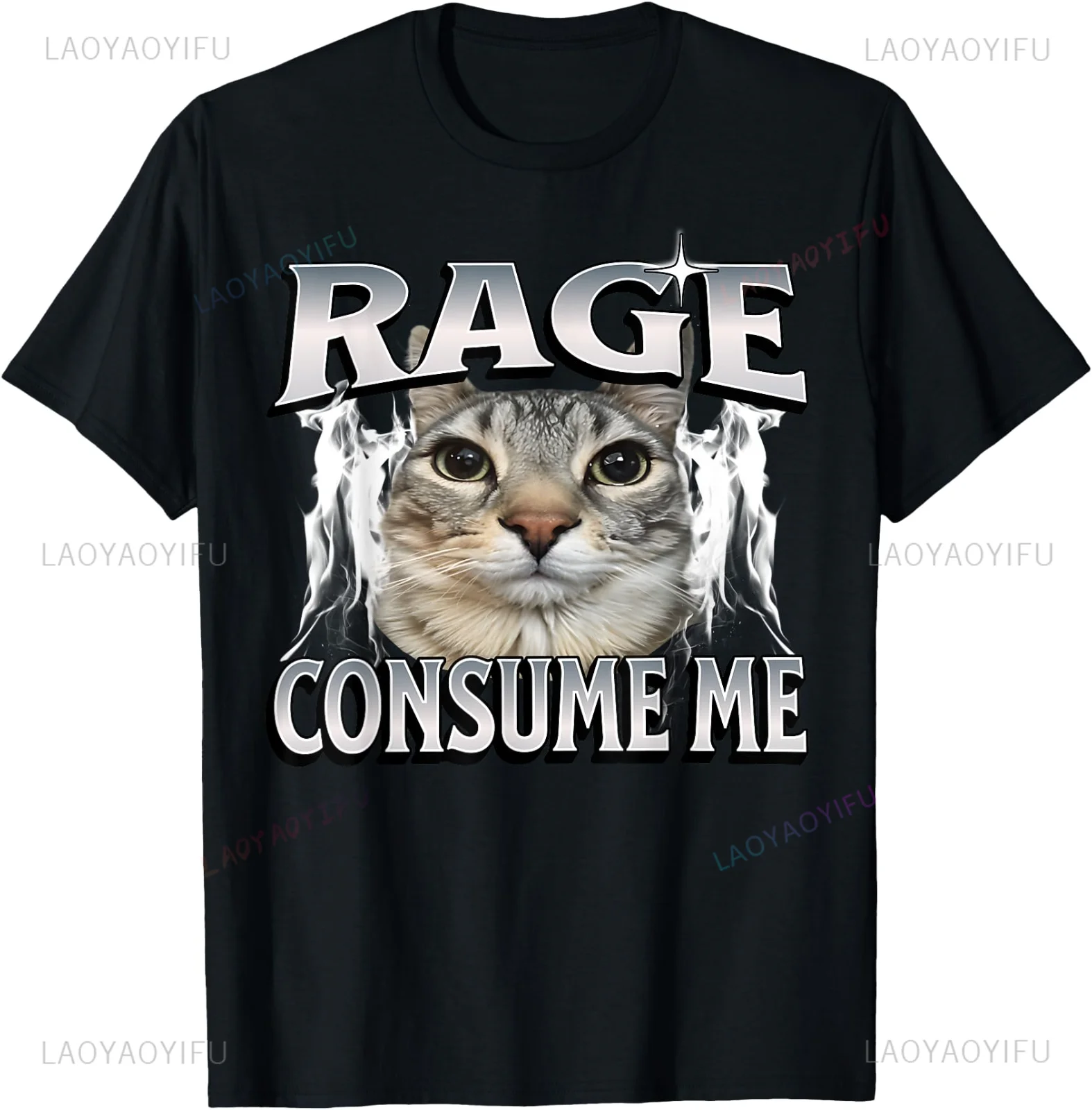 The Anger Consumed Me, Silly Cat Memes, The Hilarious Print T-shirts and The Black Crew-neck, Short-sleeved Outfits
