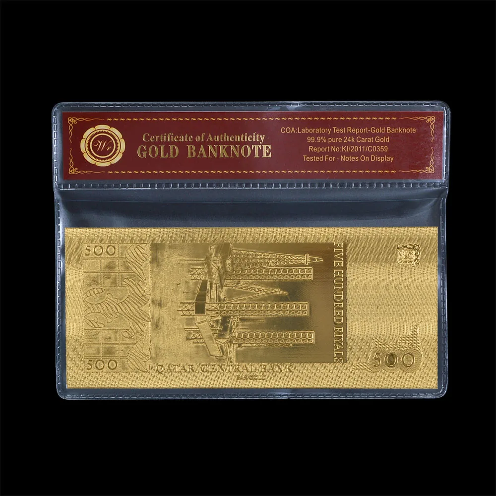 Qatar Gold Plated Banknote 500 Riyal with Frame Commemorative Banknotes Collectible Fake Money Souvenir Business Gift Home Decor