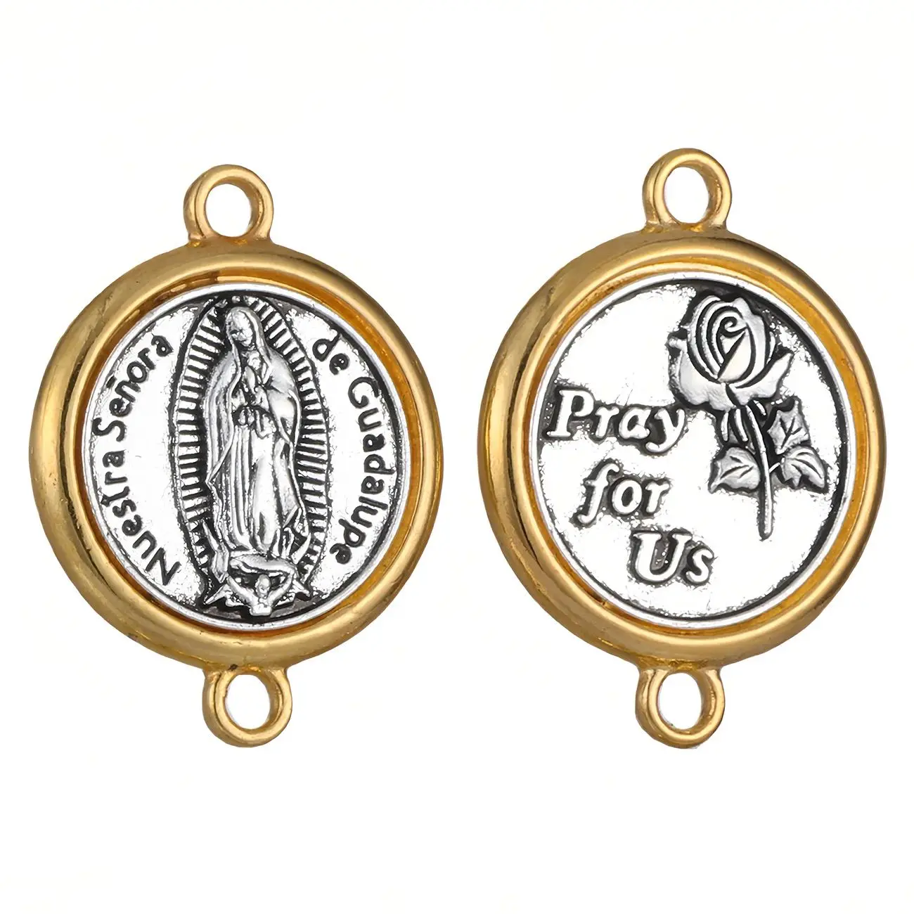 10Pcs 2 Holes Catholic Our Lady Of Guadeloupe Medal Virgin Mary Charms Connector Bead for Bracelet DIY Making Accessories
