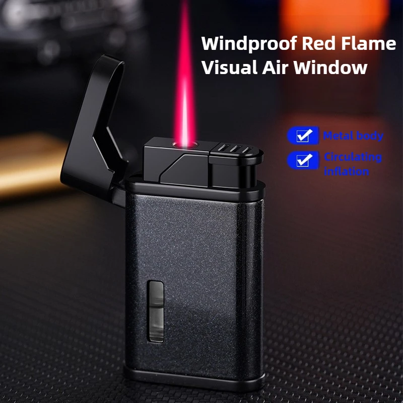 

Portable Gas Torch Metal Lighter Windproof Red Flame Refillable Butane Cigar Lighters Smoking Accessories Gifts for Men Gadgets