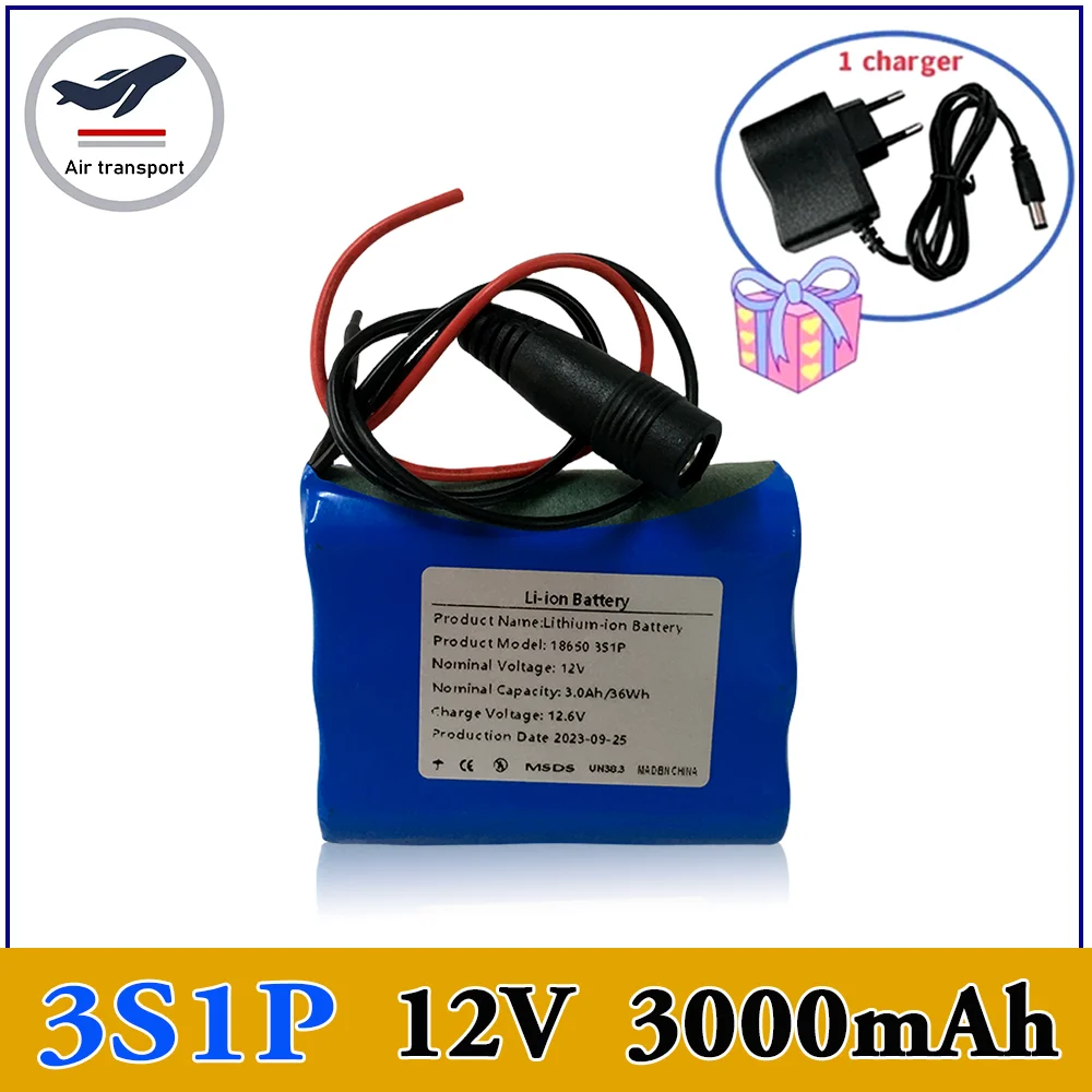 

18650 Lithium-ion Battery 3S1P 12V 3000mAh Battery Pack 12.6V Charging Battery+charger