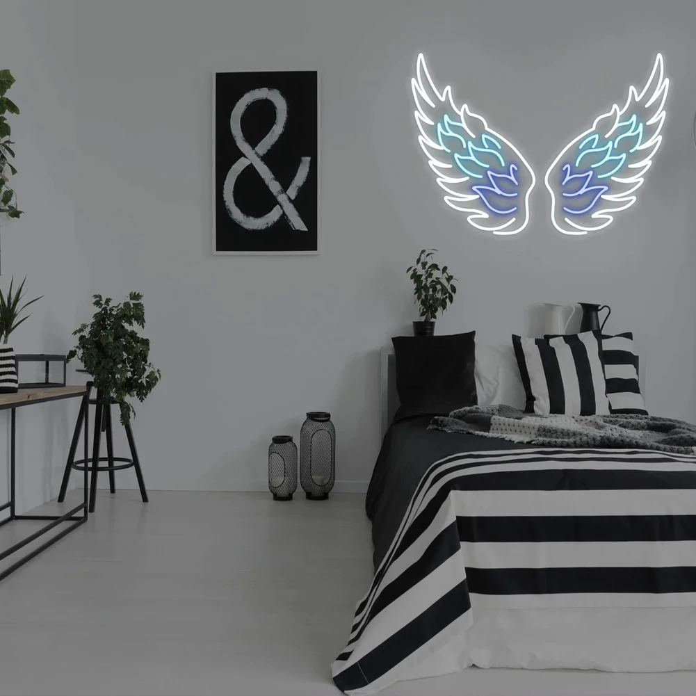 Angel Wings Neon Signs for Wall Decor, 27.6” Height Led Light signs for Wedding, Party, Bar, Bedroom, Valentine\'s Day, Christmas