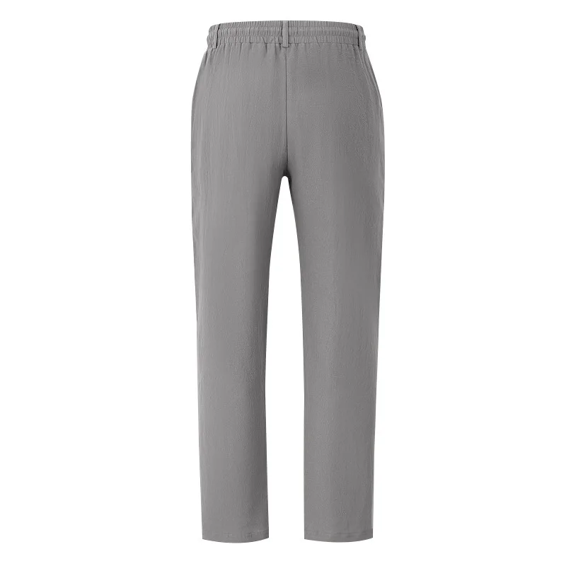 Herren Boho Leinenmischung Weite Hose mit Hoher Taille, Kordelzug, Knopfleiste, Lockerer Passform und Seitentaschen – Detail 5
