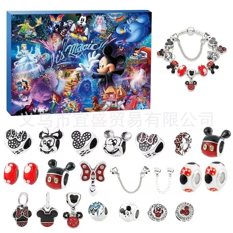 Stitch Mickey Mouse cuenta atrás de Navidad 24 calendario Adviento sorpresa caja ciega DIY pulsera creativa decoración de joyería