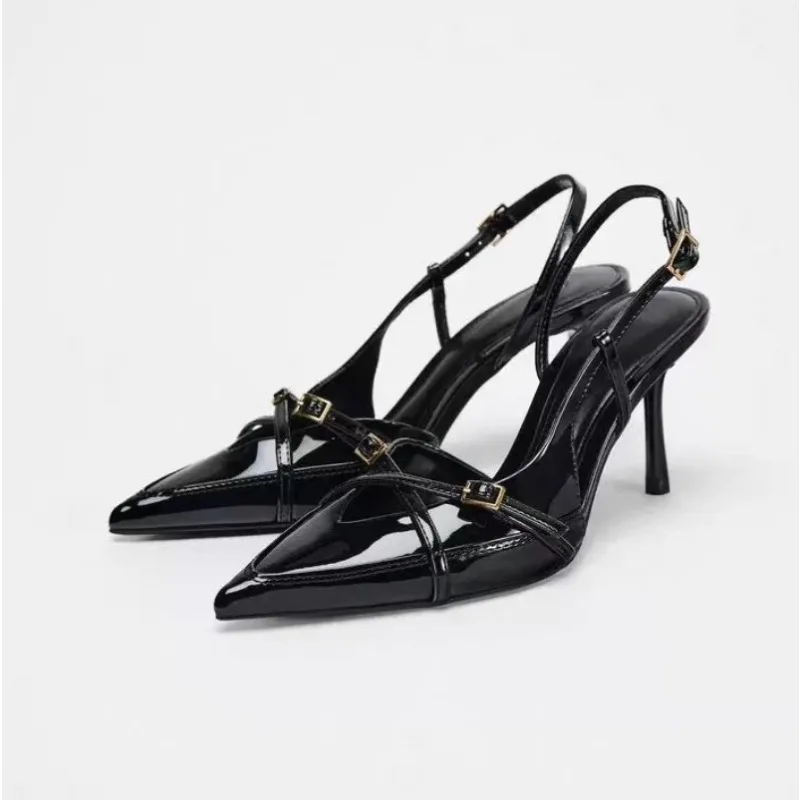 Sling Women Shoes Street Style Sexy Buckle Strap Women Sandals Pumps Elegant Pointed Toe High Heels Banquet Party Slingback Shoe - view 2