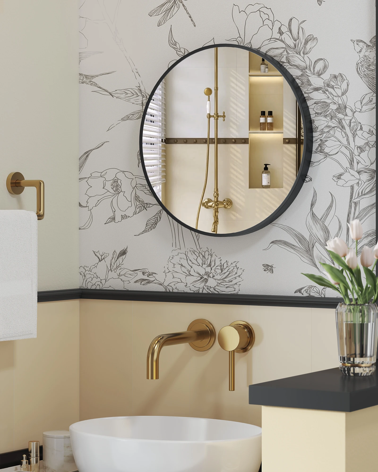 Wandspiegel Spiegel rund Ø 50 cm Badezimmerspiegel Metallrahmen einfache Montage modern für Bad Wohnzimmer Schlafzimmer Flur