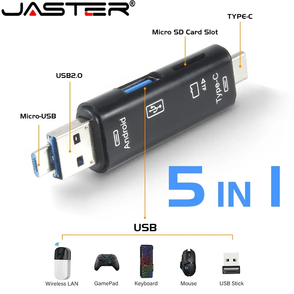 5-in-1 Multi-function Interface 2.0 Is Applicable To TYPE-C/USB/Micro/USB/TF/SD OTG Card Reader Computer External Mini Adapter