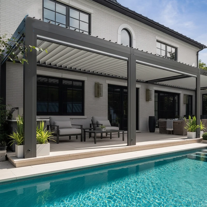 Motorized Aluminum Pergola Weatherproof Adjustable Louver Roof Pavilion UV Protection Sunshade for Outdoor Patio