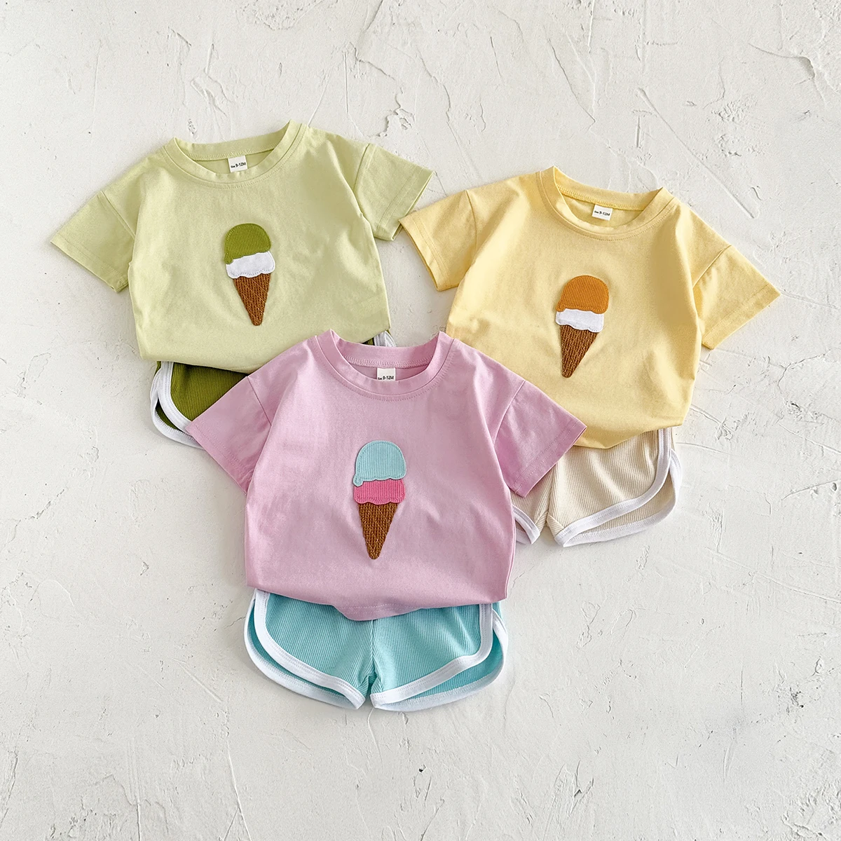 2Pcs/Set  New Baby Clothes Sets Clothing Multiple Color Cute Ice Cream Patch T-shirt+Shorts Infant Toddler Outfit Summer Clothes