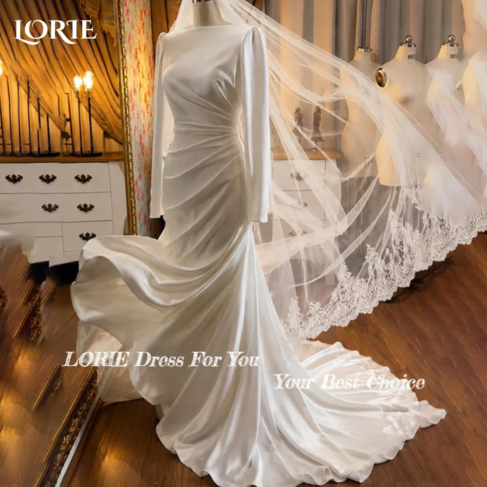 LORIE Muslim Wedding Dress Twp Pieces High Collar Lace Bridal Gown Customized A-Line Church Bride Dress Saudi Party Dress Dubai