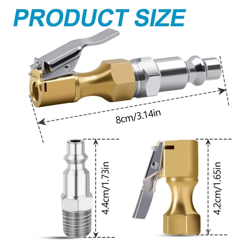 Clipe de bomba de compressor de ar, medidor americano, conector de bico de pneu, material de latão, acessórios de inflador para rvs, mini carros, caminhões e