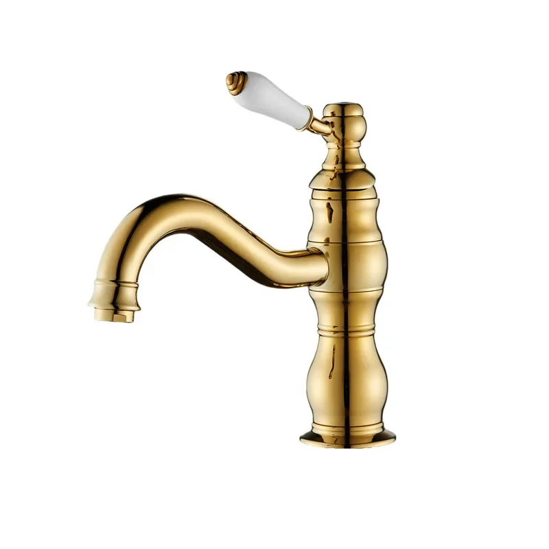 

French retro faucet, all-copper European classical gold , washing table basin under the counter, creative hot and cold water hea