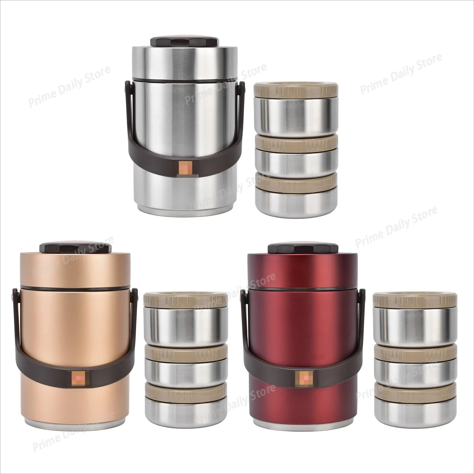 304 Stainless‑Steel Vacuum‑Insulated Lunch Barrel, Portable 3‑Tier Multi‑Compartment Thermal Food Container
