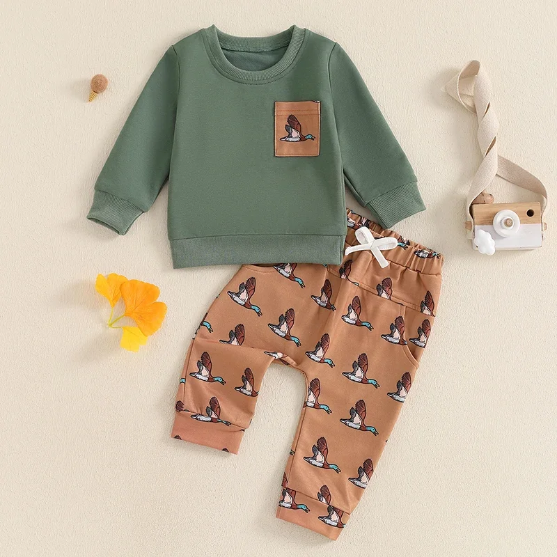 Infant Newborn Clothes Baby Boys Long Sleeve Sweatshirts and Wild Duck Print Long Pants Sets 2PCs Outfits