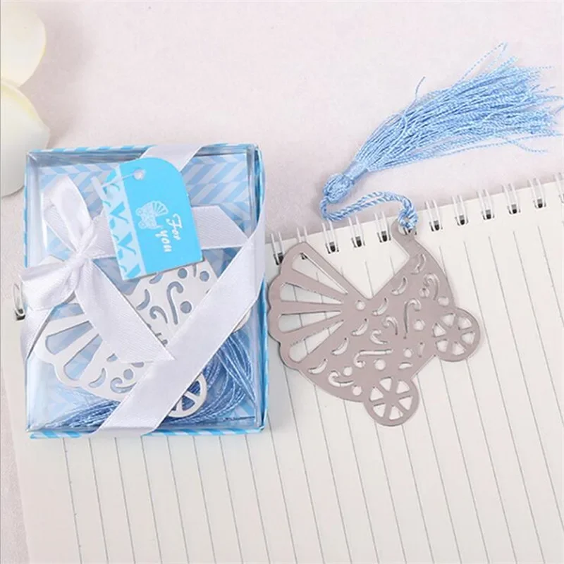 

Baby cart bookmarks Christening Baptism and Back To School gift pink and blue gift box wedding favor Child birthday 50pcs