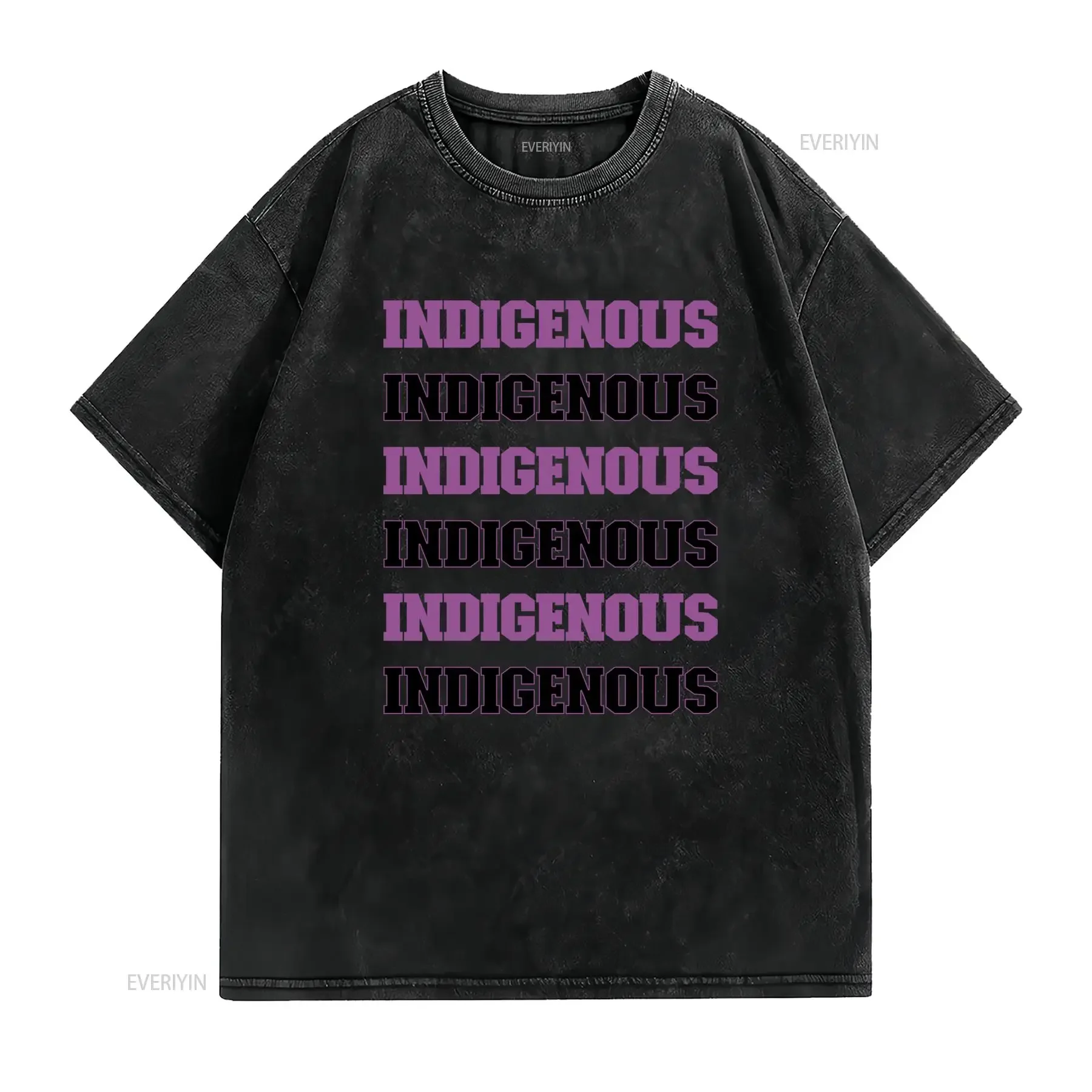 Streetwear Glitch Indigenous Purple Repeating Text Casual T Shirt vintage Washed Breathable homme streetwear graphic