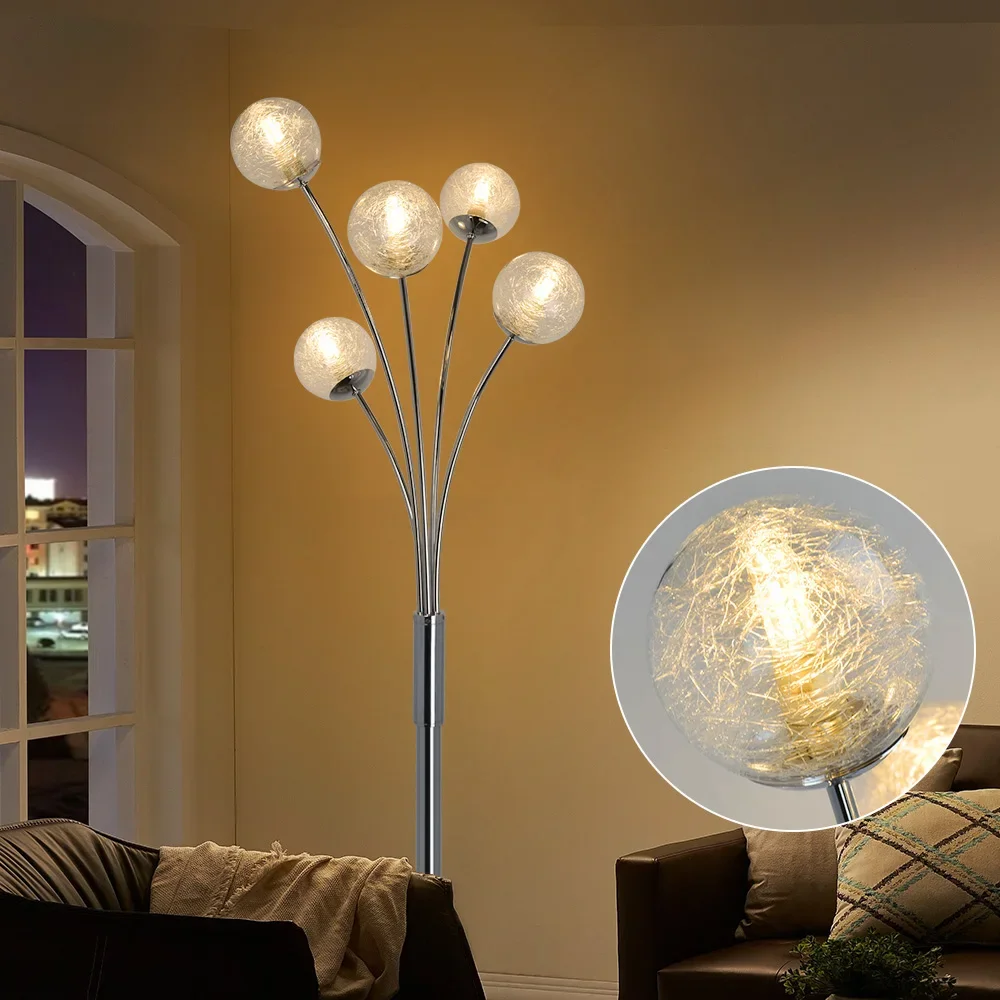 

Modern Globe LED Floor Lamps with Lights Tall Pole Tree Lighting for Living Room Bedroom Mid Century Bulb