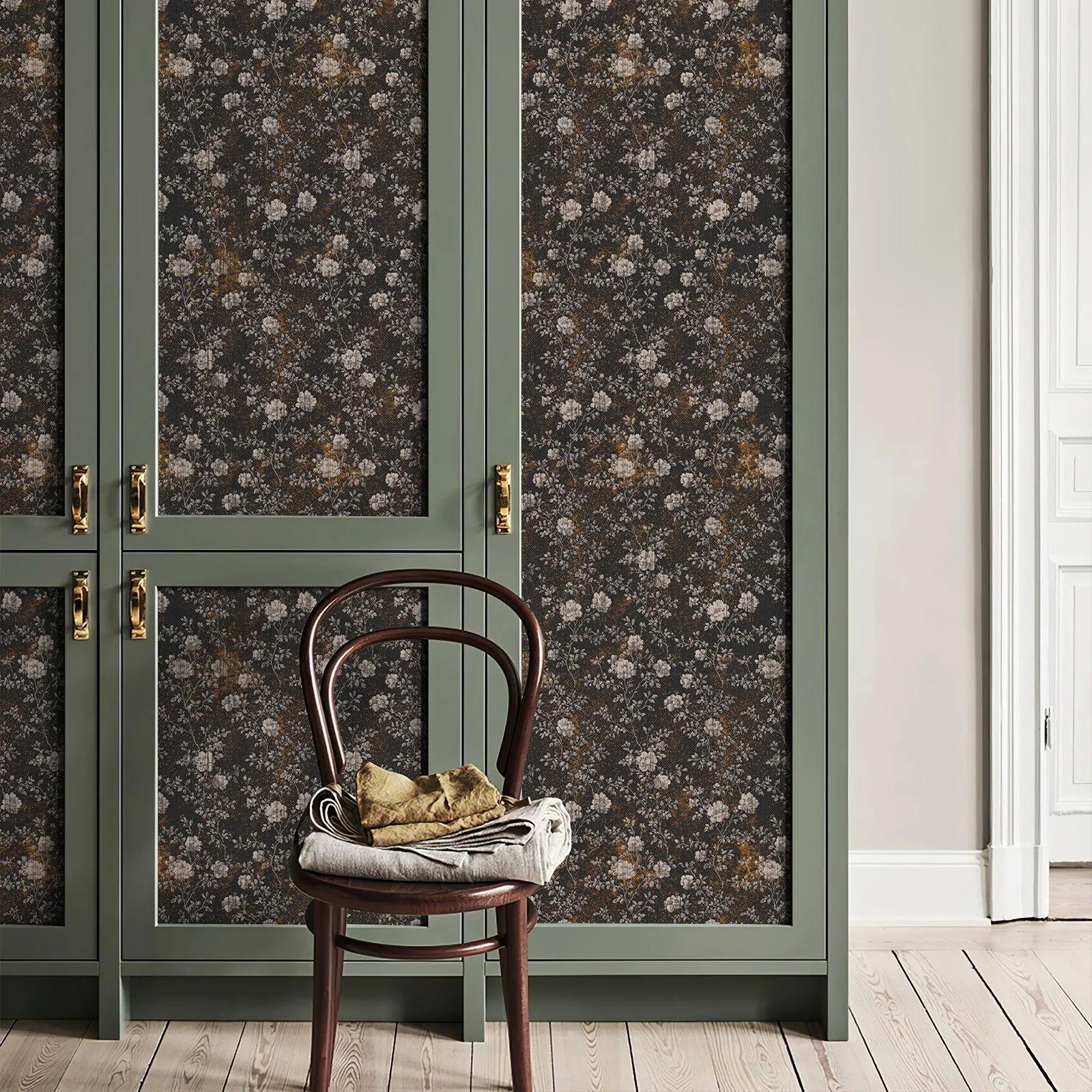 

Retro Dark Black Flower Self Adhesive Home Wallpaper Vintage Peel And Stick Waterproof Cabinet Sticker for Furniture