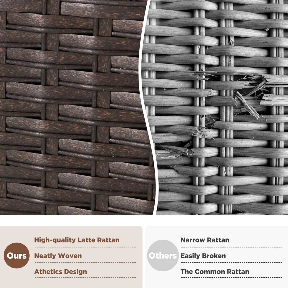 Set Kursi Putar Luar Ruangan 3 Buah, Set Bistro Teras Anyaman dengan Bantal 25D Tebal dan Meja Kopi Kaca, Furnitur Teras C