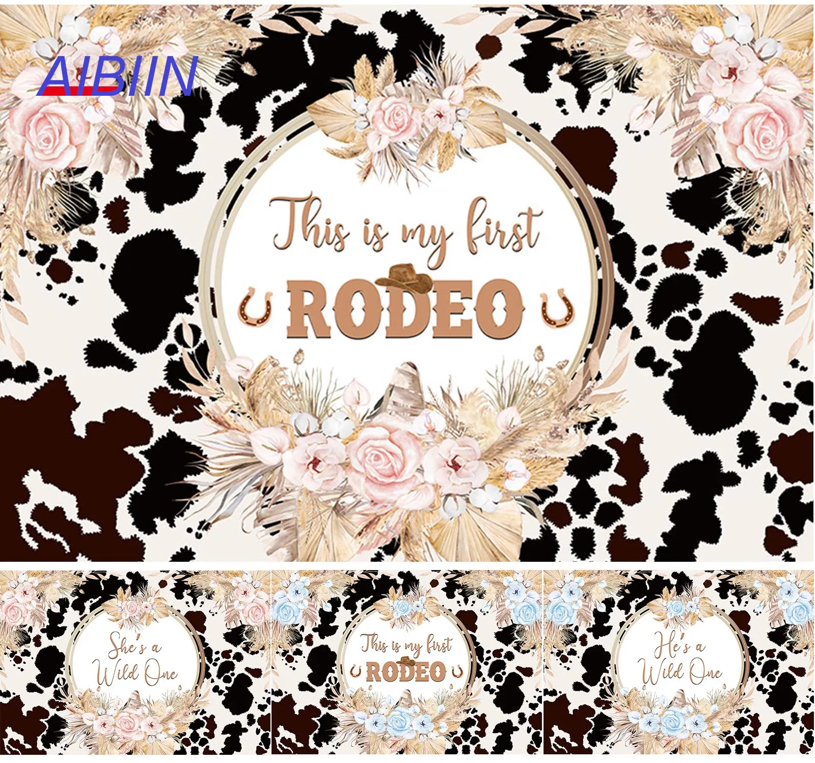 

My First Rodeo 1 Year Birthday Backdrop Western Cow Boy Girl Wild Baby Party Decor Holy Cow Boho Floral Photography Background