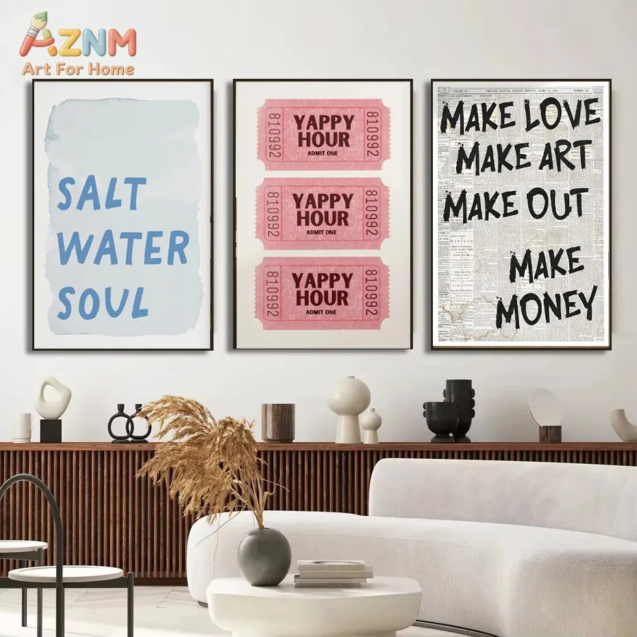 AZNM Trendy Retro Text Canvas Wall Art Inspirational Quote Coffee Feminist Typography Print Unframed Canvas Painting For Bedroom