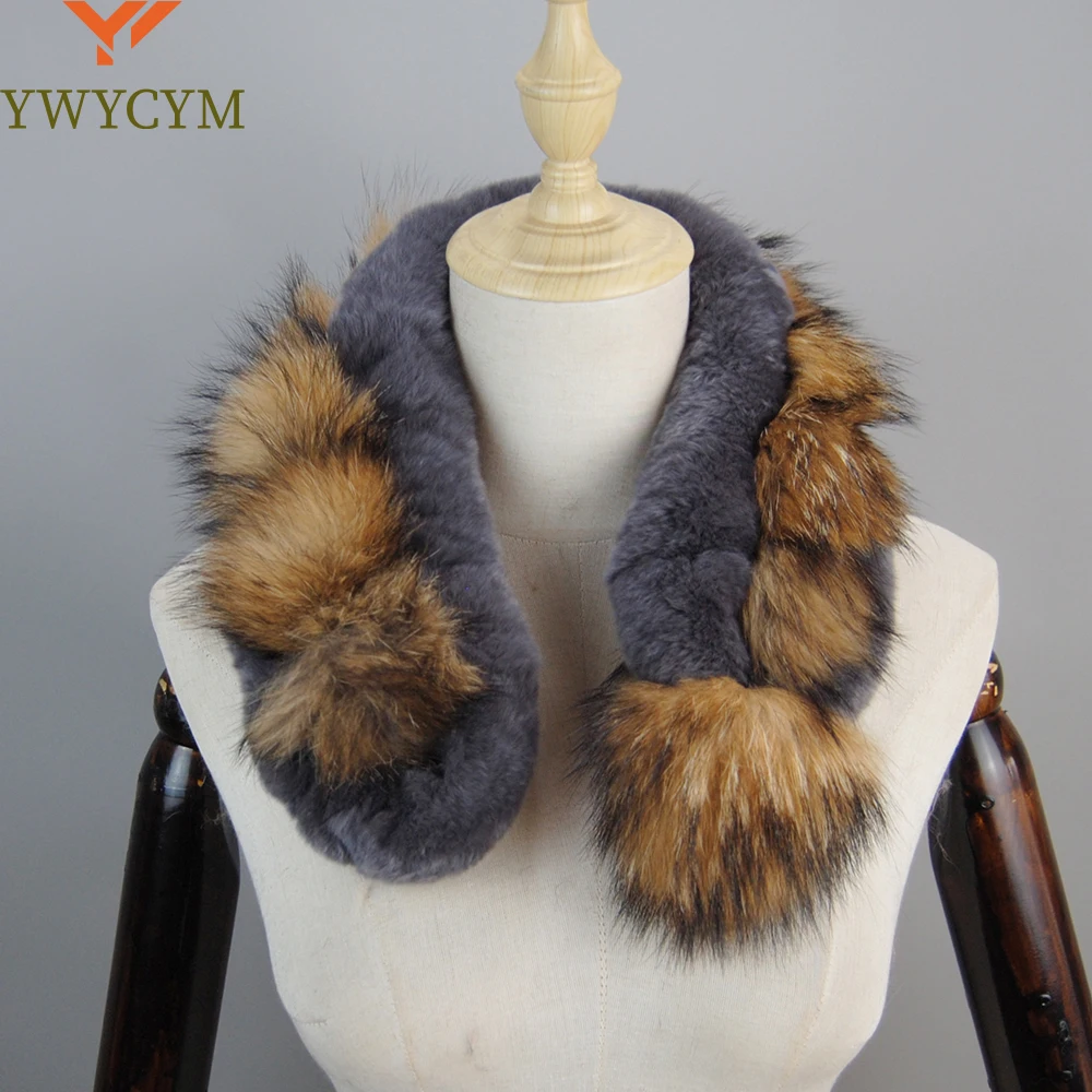 

New Women's Real Rex Rabbit Fur Knitted Scarf Raccoon Fur Genuine Fur Scarf Fashion Lady Real Rex Rabbit Fur Scarves Cowl Snood