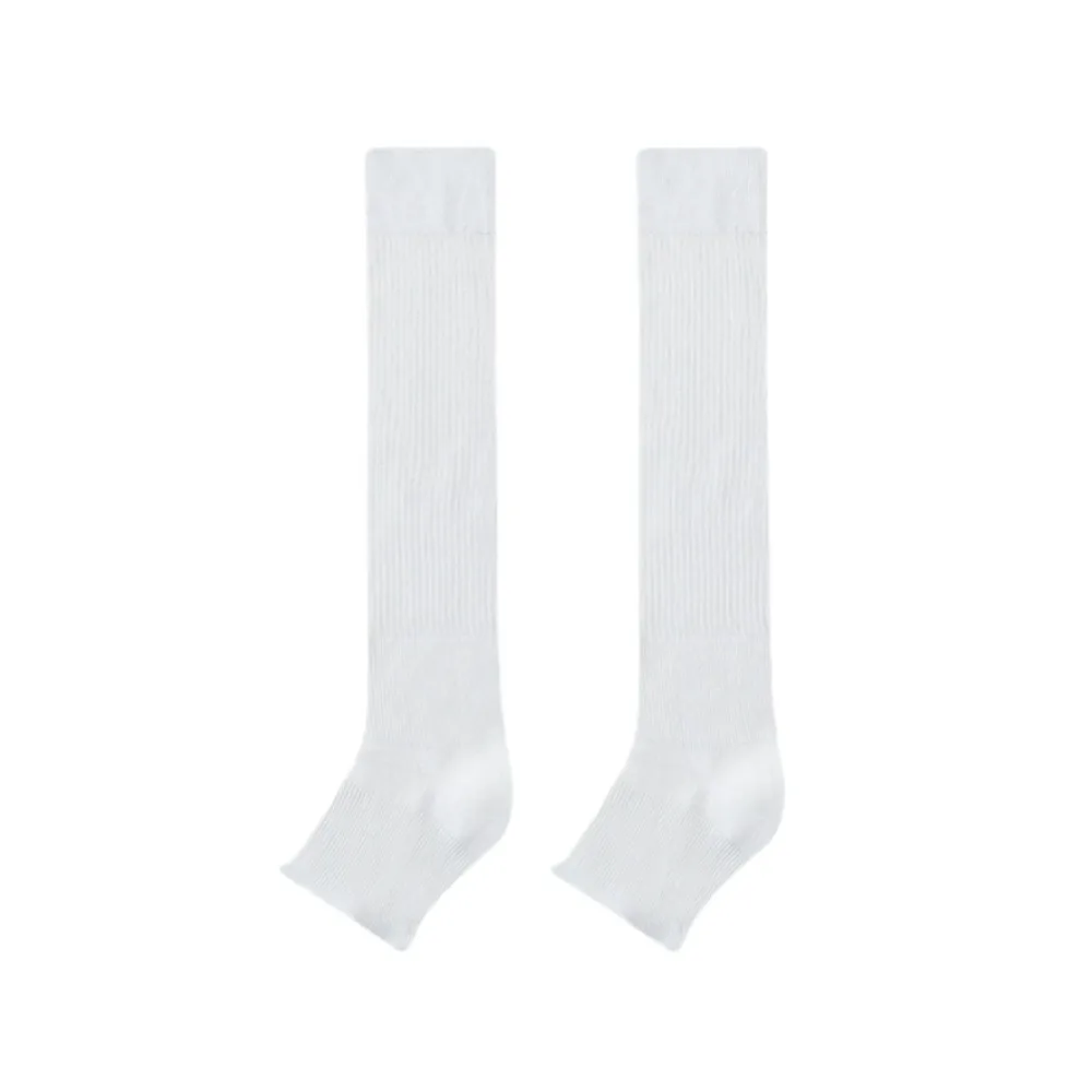 

Sweet Lolita JK Calf Socks Solid Color Open Toe Knee High Socks Breathable Cotton Mid-tube Stocking Women