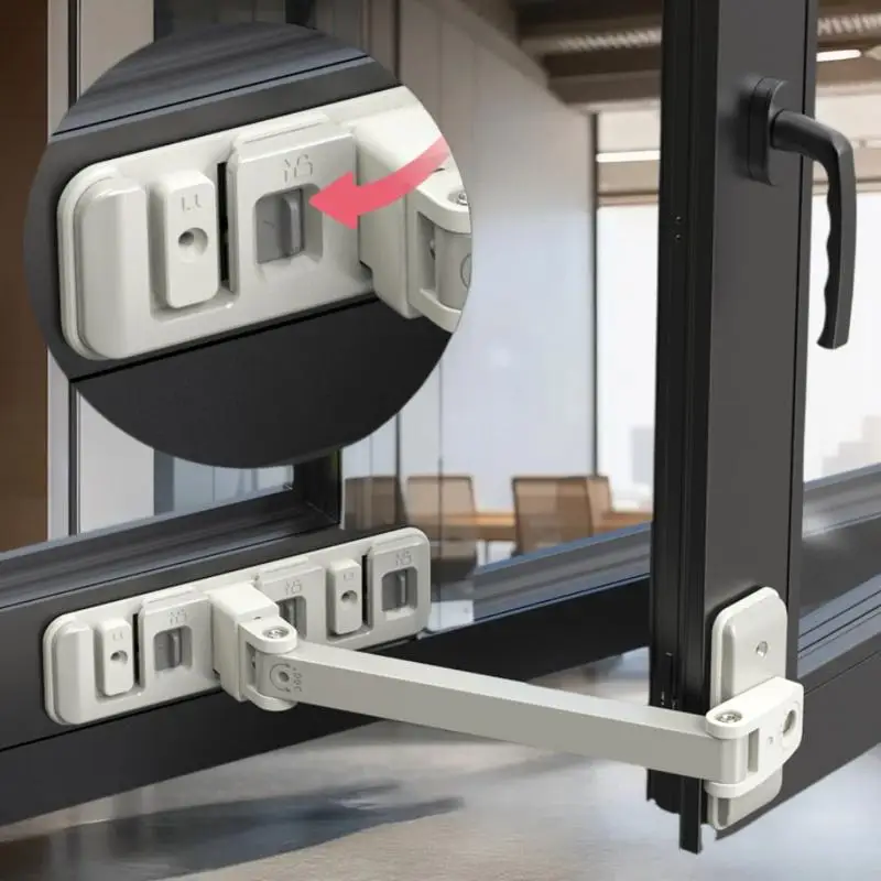 Fivela de bloqueio de segurança infantil ajustável, suportes de limite de janela anti-queda, fechaduras de porta deslizante para proteção infantil