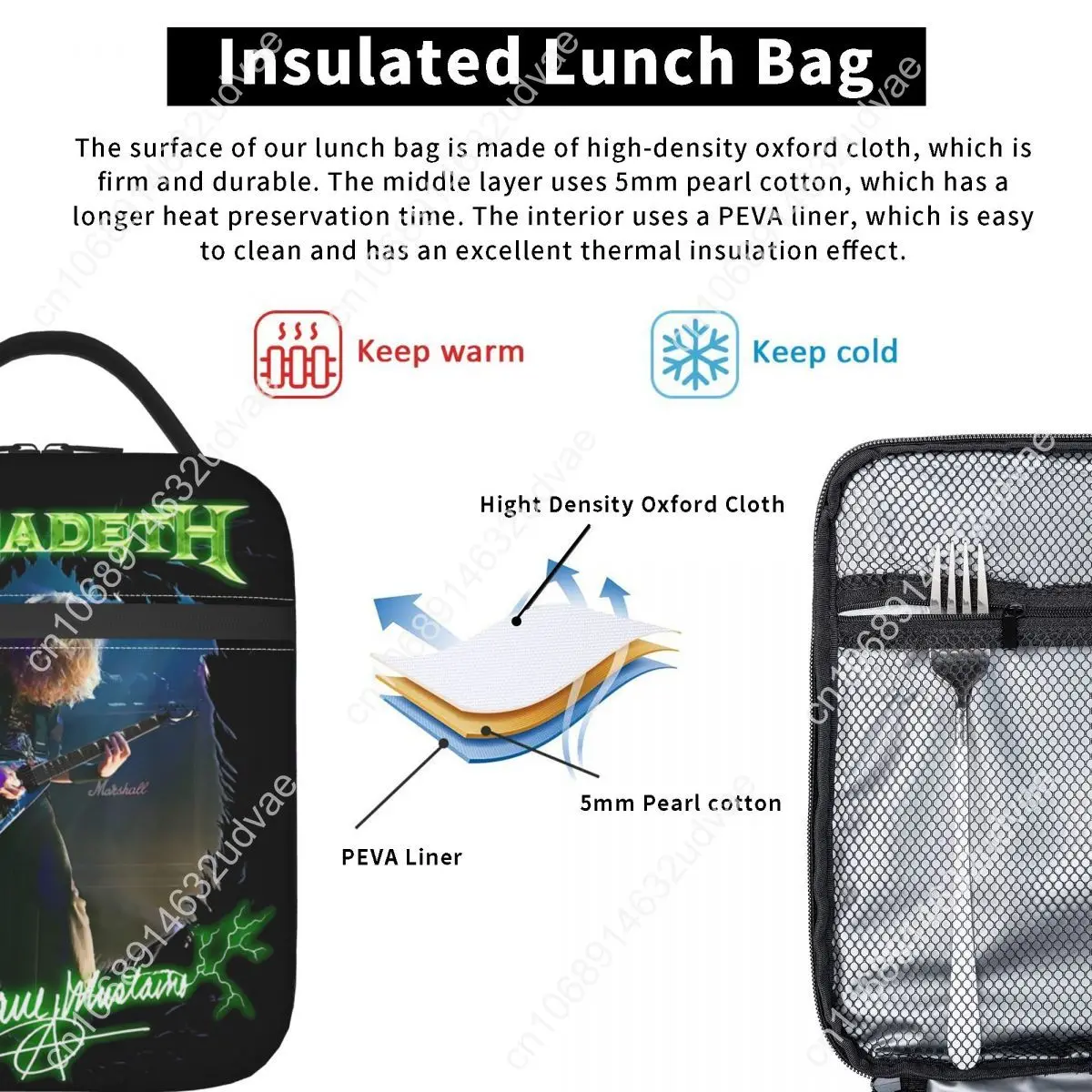 Megadeths Rock Band Dave Mustaine Thermal Insulated Lunch Bags for Travel Reusable Bento Box Thermal Cooler Food Box